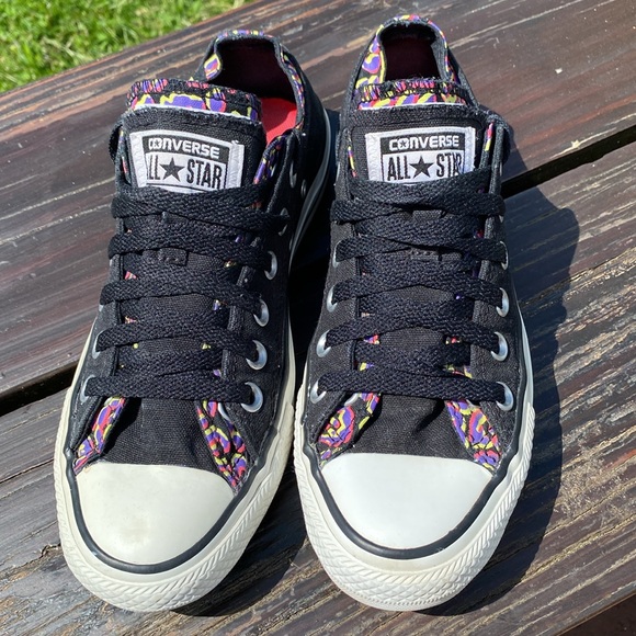 Converse All Star Black/ Multi Color Double Tongue Chuck Taylor Sneakers Sz 7 - Picture 3 of 10